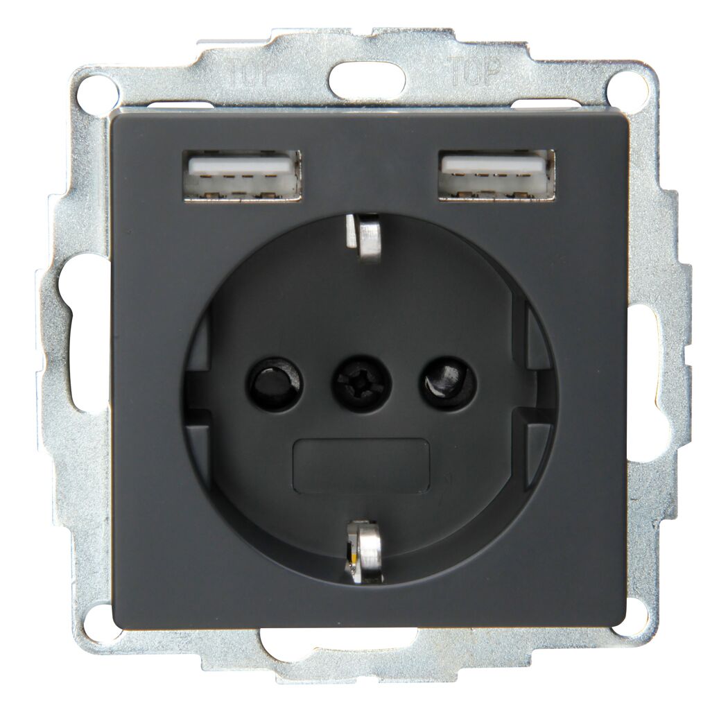 Schwarze USB-Steckdose Athenis mit zwei USB-Anschlüssen