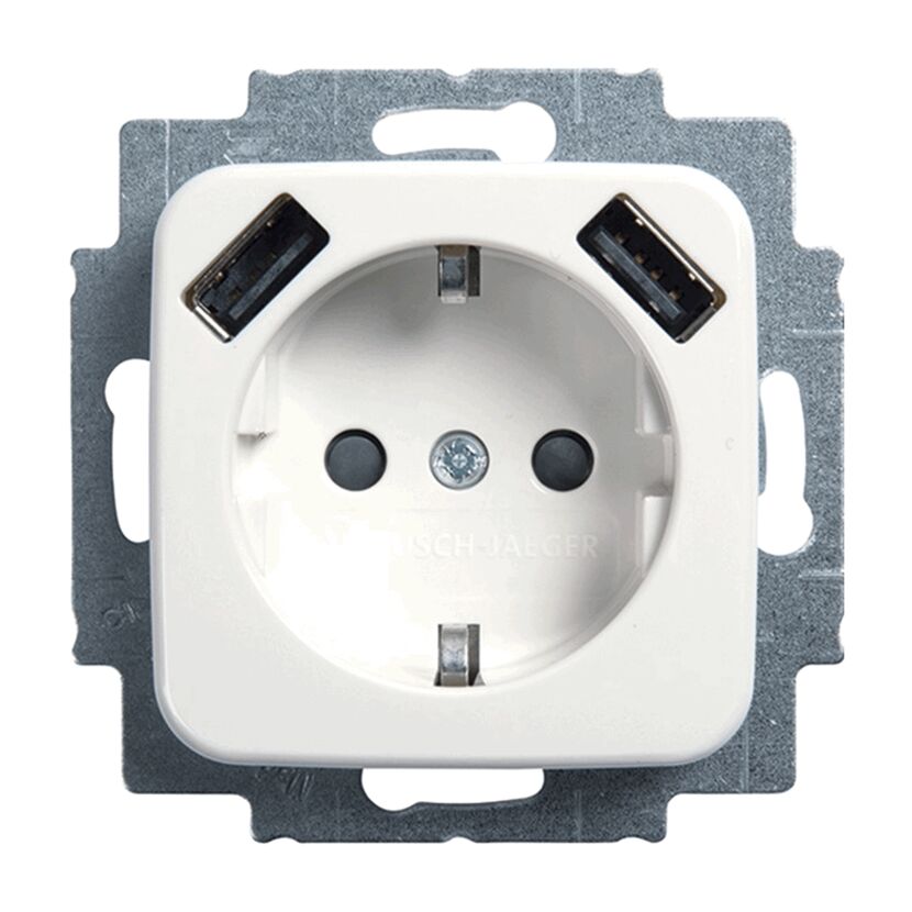 Weiße USB-Steckdose mit zwei USB-Anschlüssen