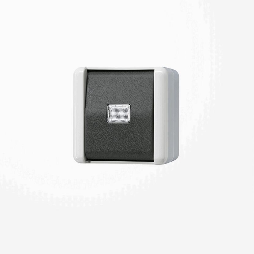 Grauer AP-Taster IP44 von Jung