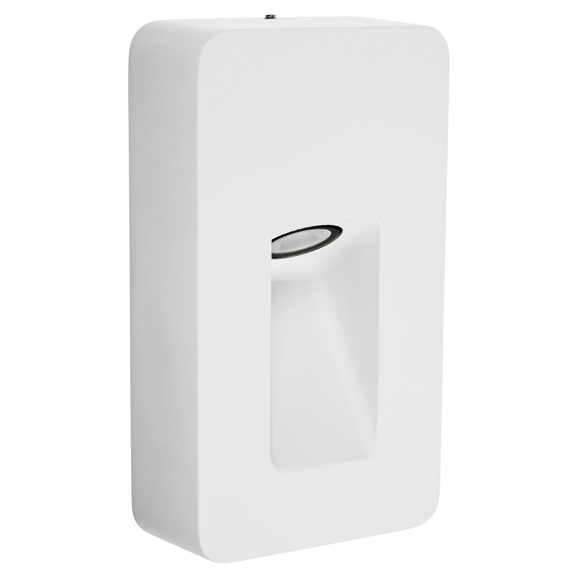 Weiße LED-Wandleuchte mit rechteckigem Ausschnitt.