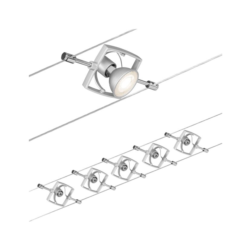 Seilsystem 'Mac II' chromfarben 5 m GU5,3 5-flammig
