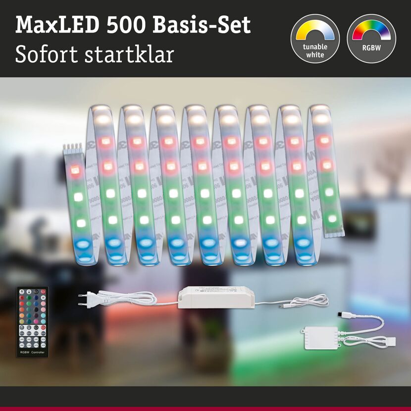 LED-Basisset 'MaxLED' 3 m 36 W 1320 lm warmweiß RGBW mit Fernbedienung, silber