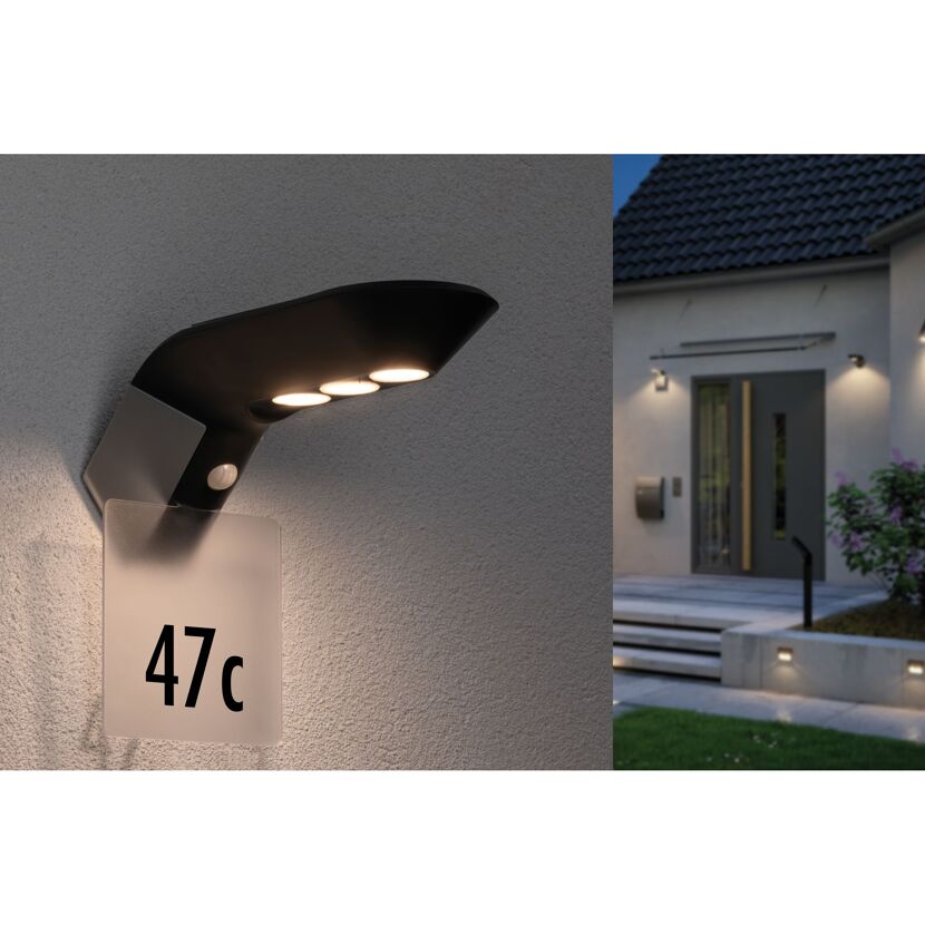 Solar Wandleuchte Soley mit Bewegungsmelder und Hausnummer