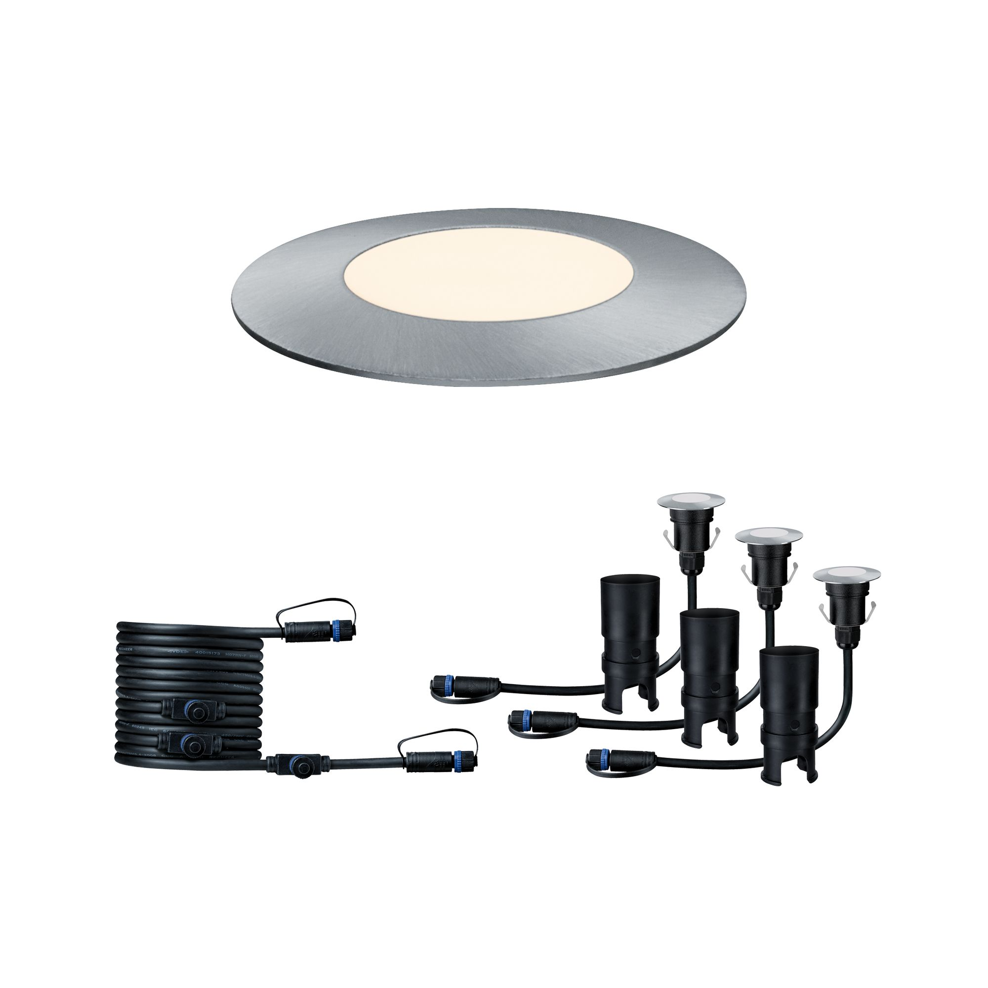 Einbauleuchten-Set 'Plug & Shine' für außen, 3 Einbauleuchten mit Verbindungskabel, 50 lm, silber + product picture