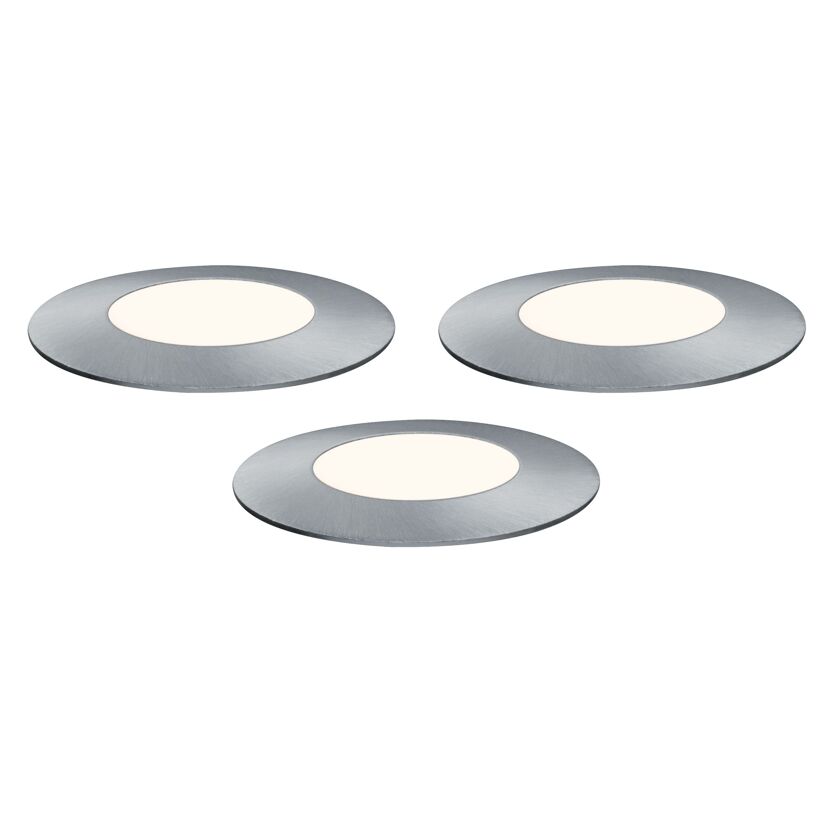 Drei runde, flache LED-Bodenleuchten