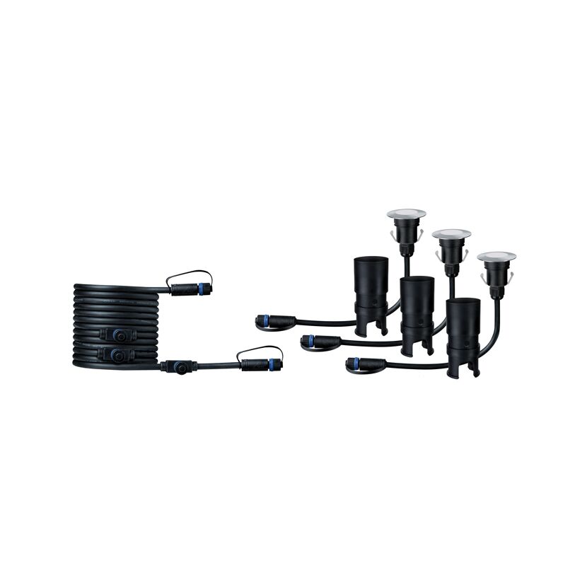 Einbauleuchten-Set 'Plug & Shine' für außen, 3 Einbauleuchten mit Verbindungskabel, 50 lm, silber