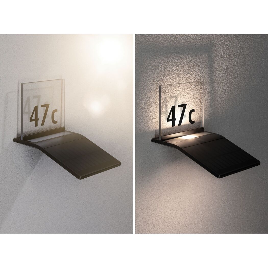Solar-Hausnummer beleuchtet und unbeleuchtet