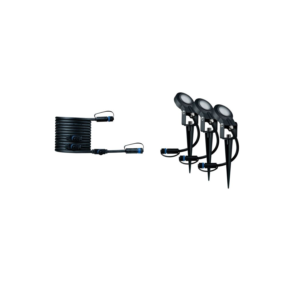 Drei Plug&Shine Spießleuchten mit Kabel und Stecker