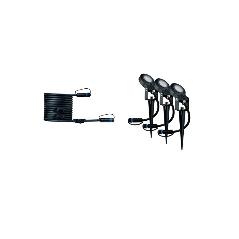 Drei Plug&Shine Spießleuchten mit Kabel und Stecker