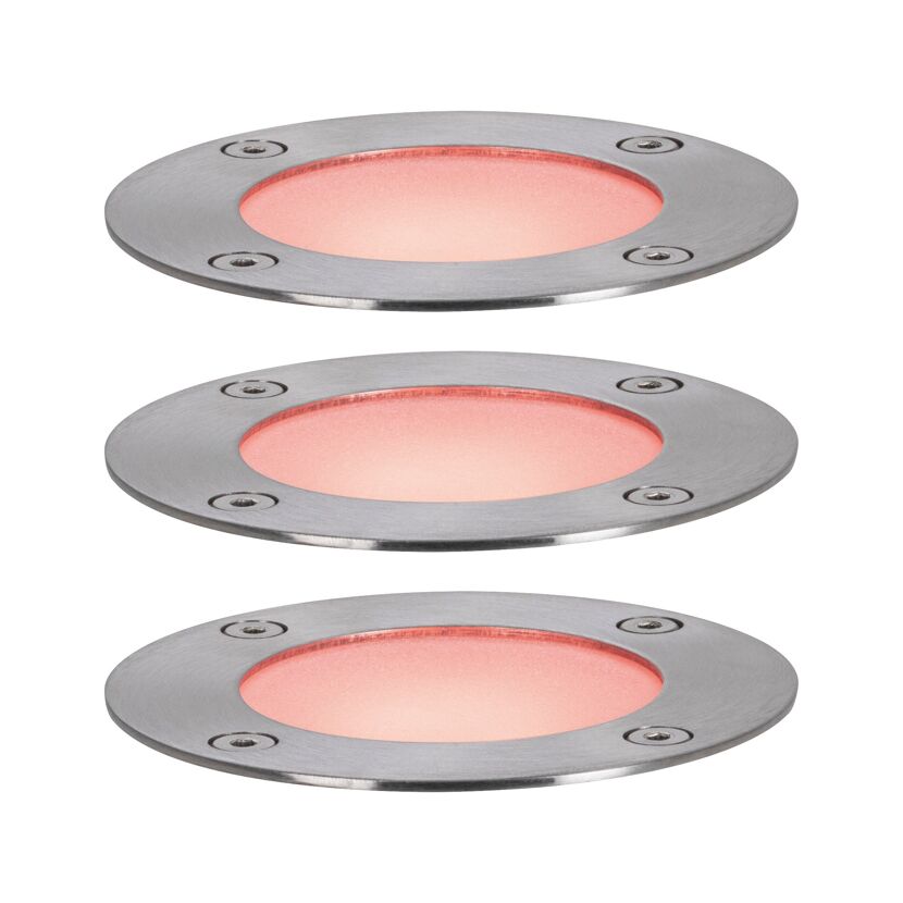 Drei runde, flache LED-Bodeneinbauleuchten