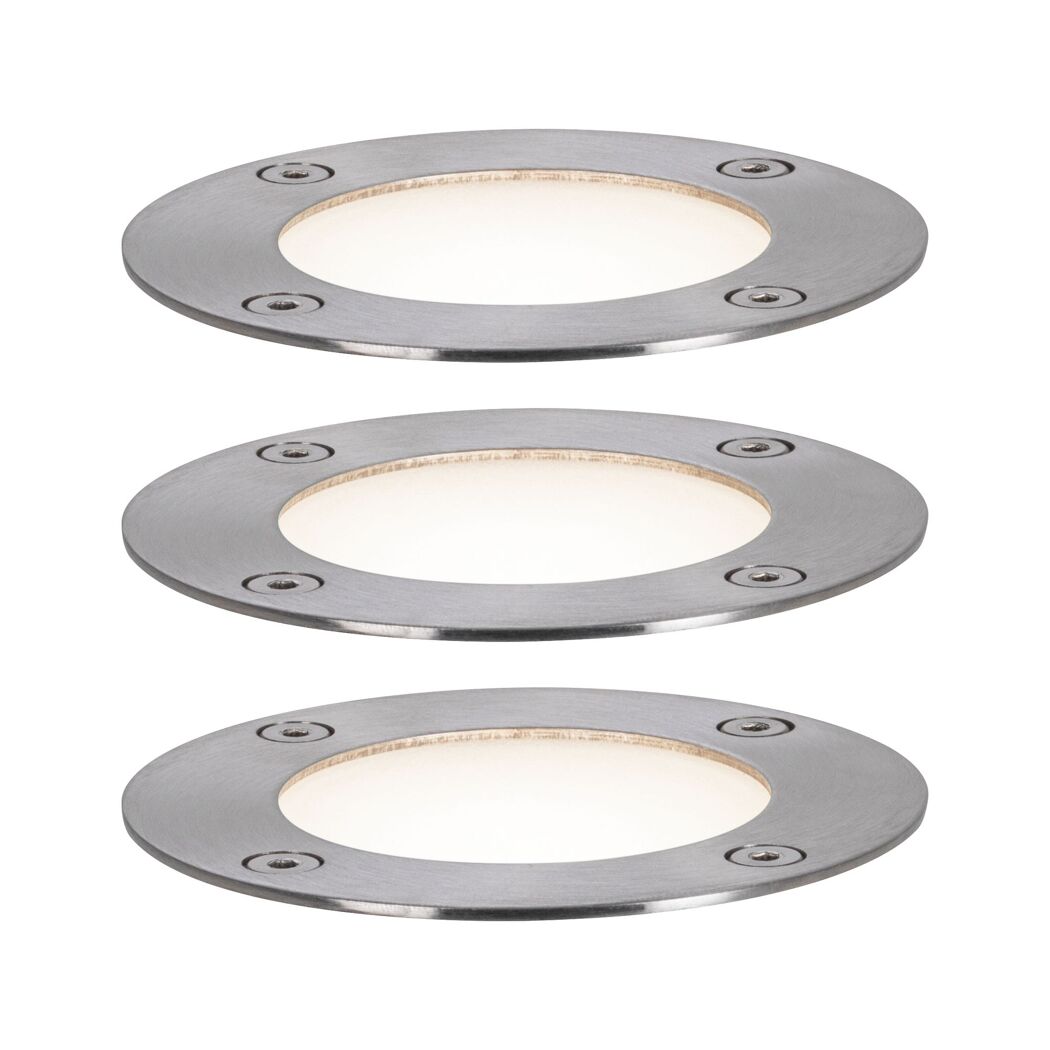 Drei runde, flache LED-Bodenleuchten