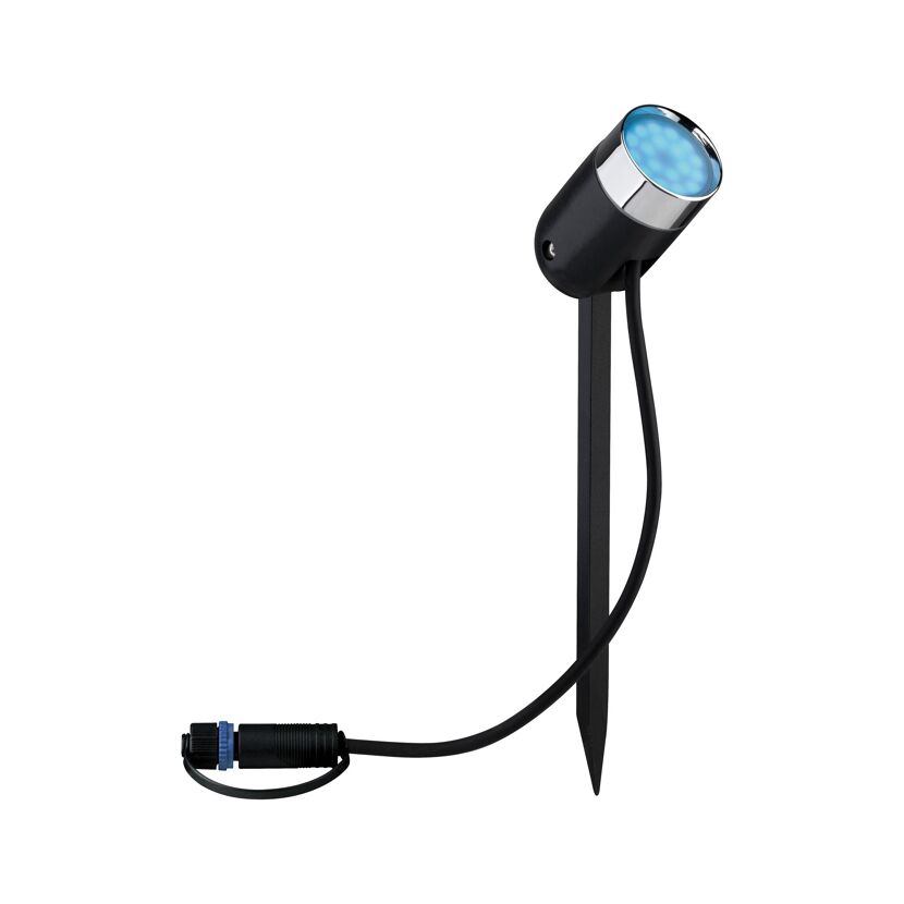 Schwarzer LED-Gartenspieß mit blauem Licht