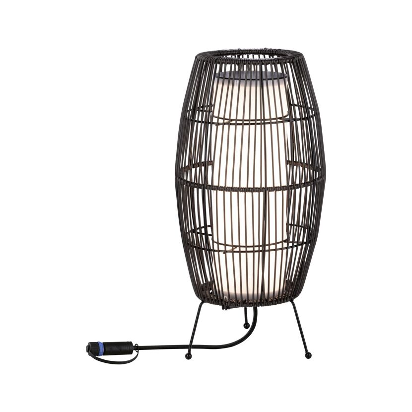 Schwarze Korb-Stehlampe mit weißem Lampenschirm