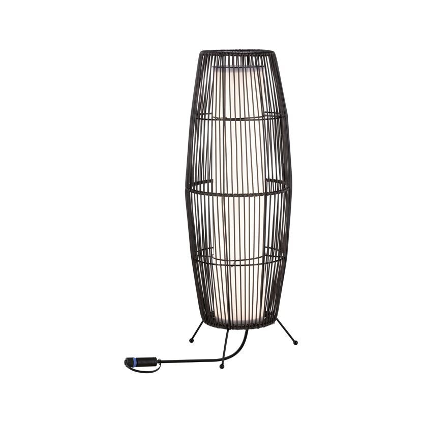 Schwarze Korb-Stehlampe mit weißem Lampenschirm