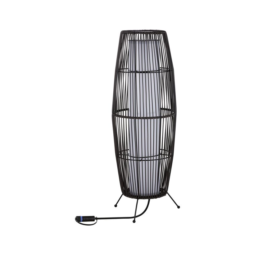 Schwarze Korb-Stehlampe mit weißem Lampenschirm