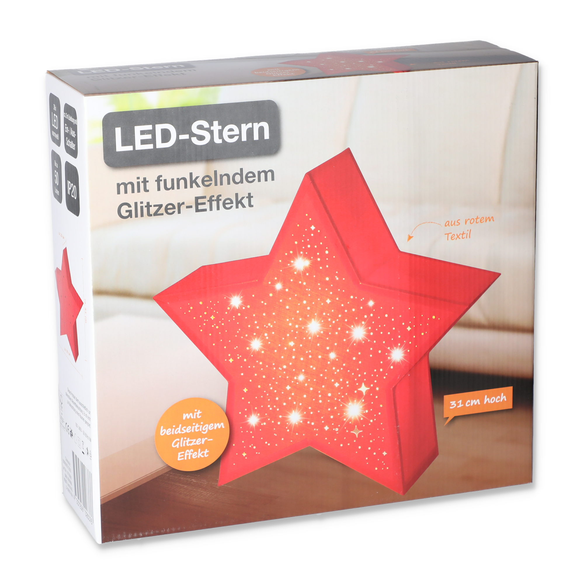 LED-Leuchtstern Textil rot 31 x 33 cm + product picture