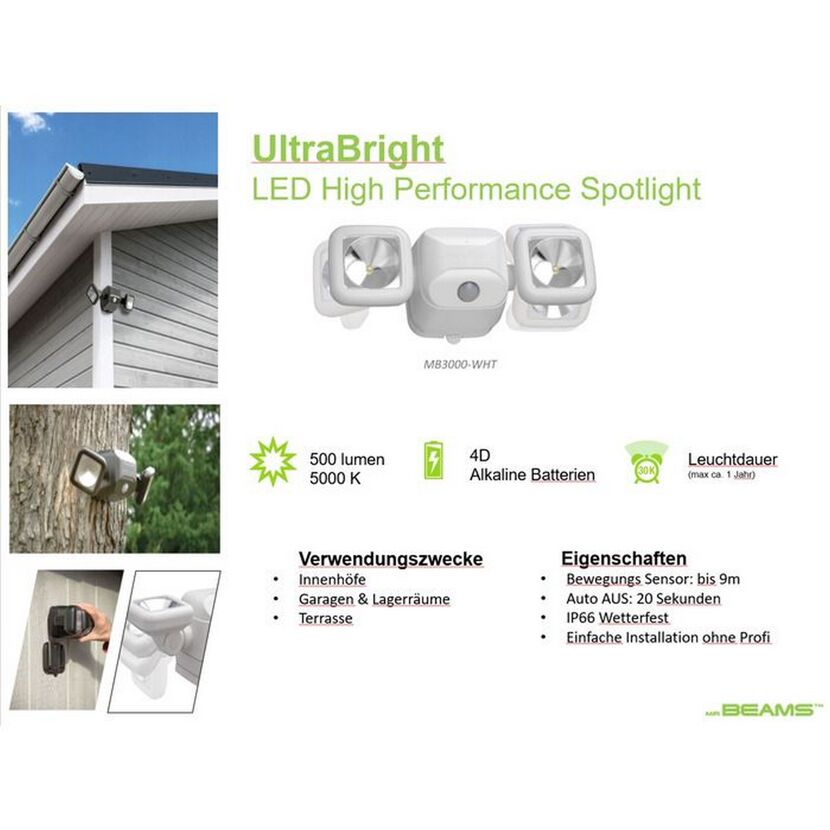 Mr. Beams UltraBright LED-Strahler, doppelt, weiß
