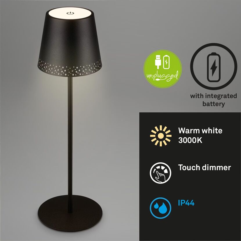 Akku Tischleuchte, schwarz, mit Touchdimmer