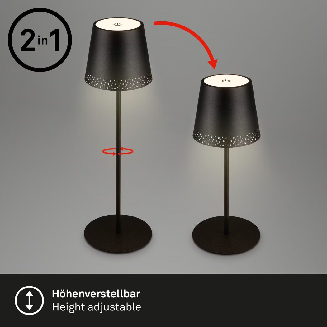 Schwarze Akku Tischleuchte, höhenverstellbar