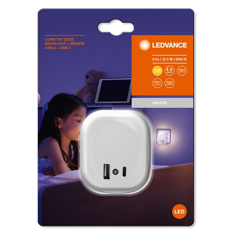 LED-Nachtlicht 'Lunetta Edge' weiß USB A/C 58 x 60 x 70 mm