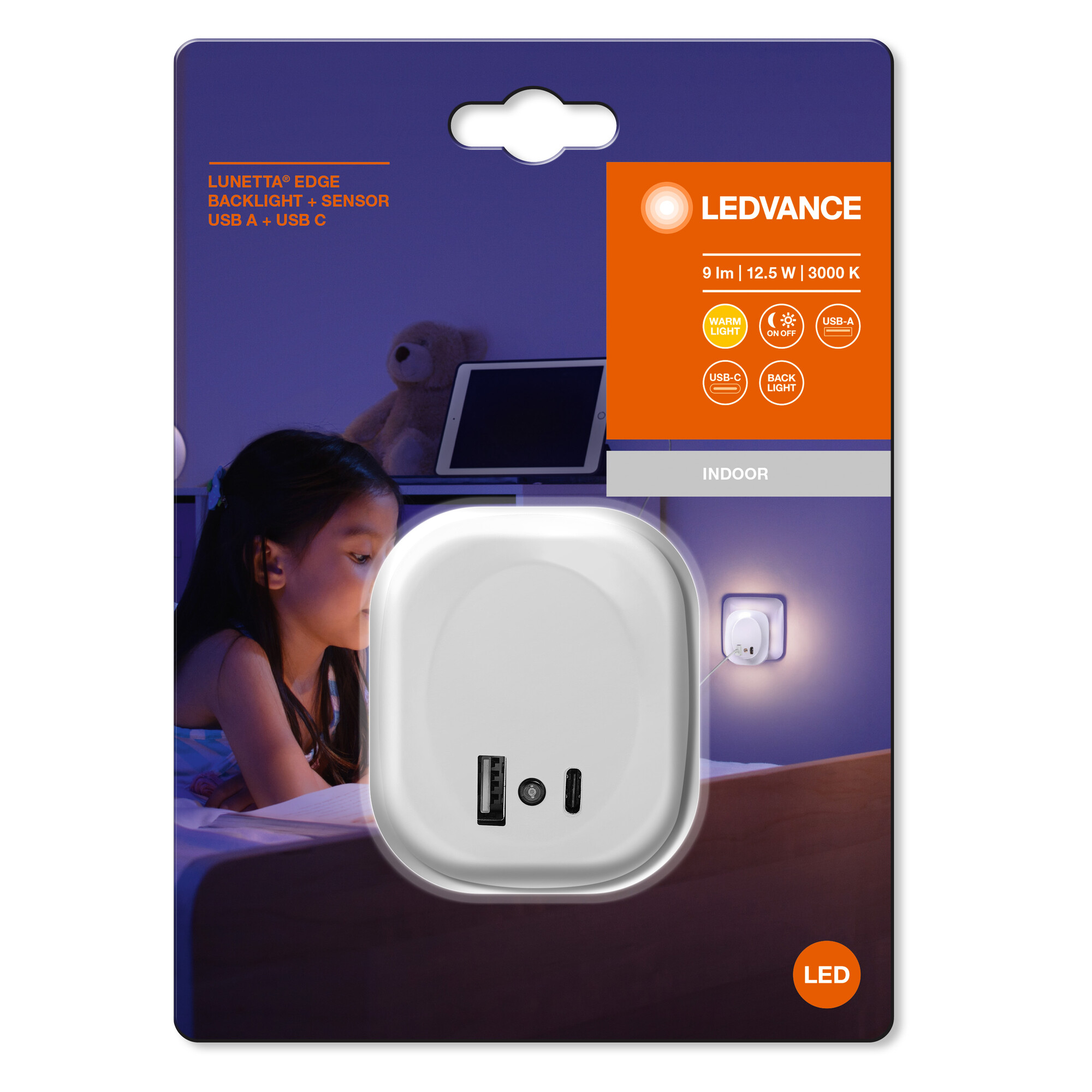 LED-Nachtlicht 'Lunetta Edge' weiß USB A/C 58 x 60 x 70 mm + product picture