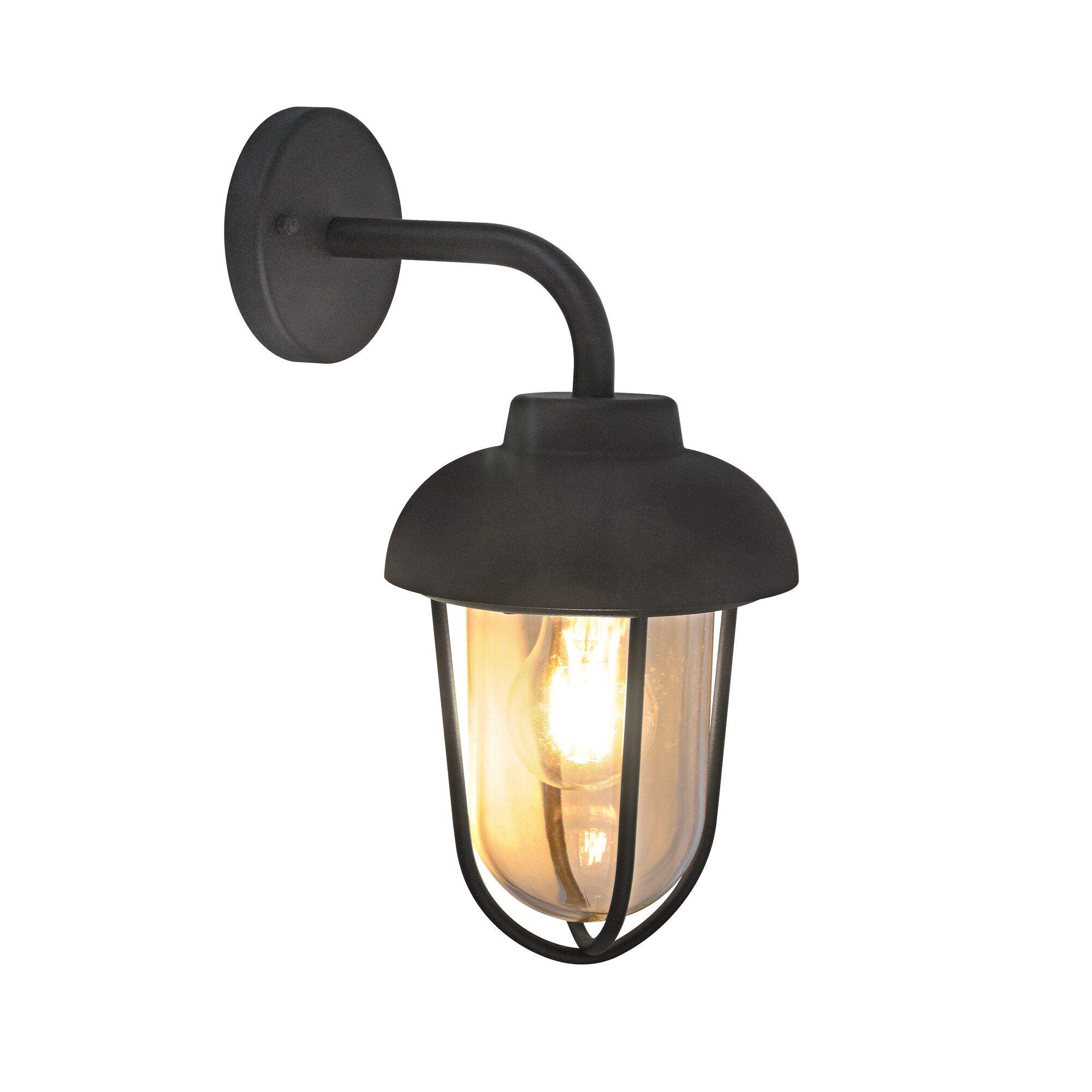 Schwarze Außenwandleuchte Meran mit bernsteinfarbenem Glas