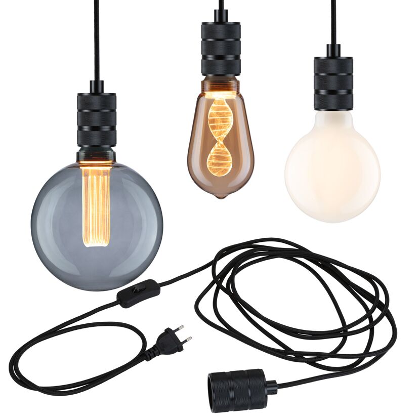Pendelleuchte 'Tilla' E27 maximal 20 W incl Stecker Graphitschwarz