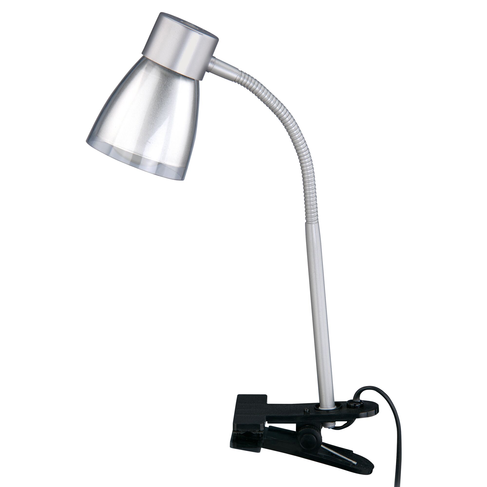 Silberne Klemmleuchte mit schwarzer Klemme