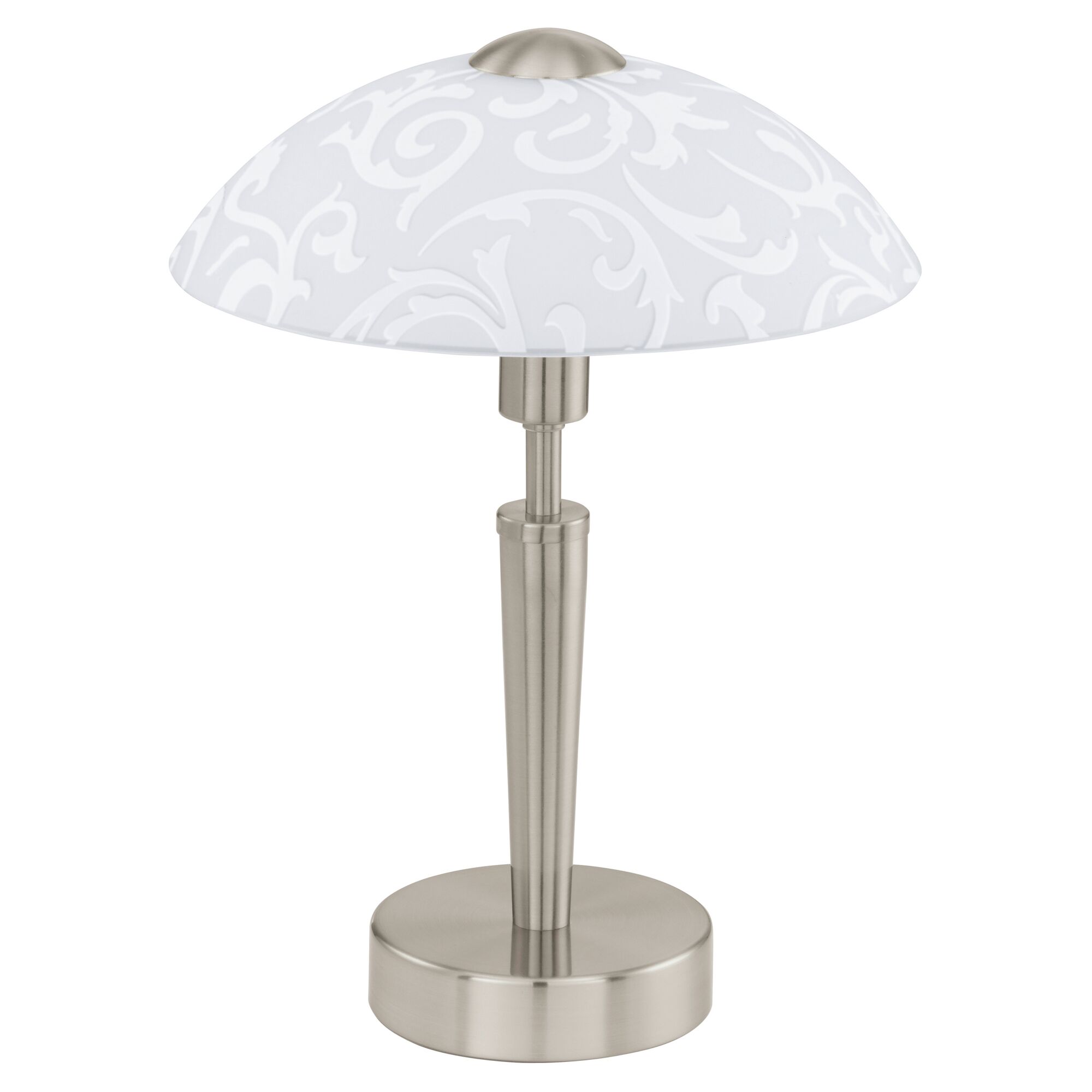 Nickel-matte Tischleuchte mit weißem Lampenschirm