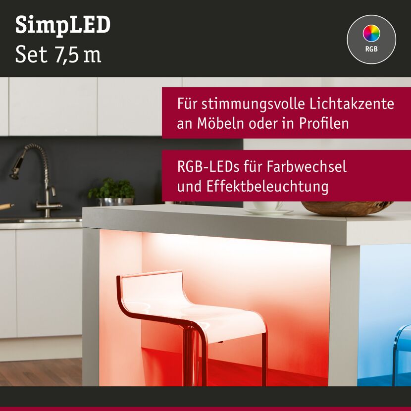 LED-Streifen-Komplettset 'SimpLED' mehrfarbig 5 m 760 lm 28,5 W mit Stecker