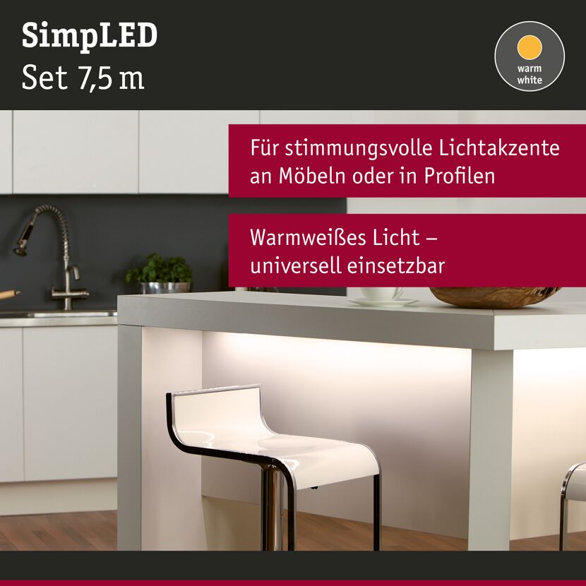 LED-Strip-Set 'SimpLED' warmweiß ' 20 W 7,5 m