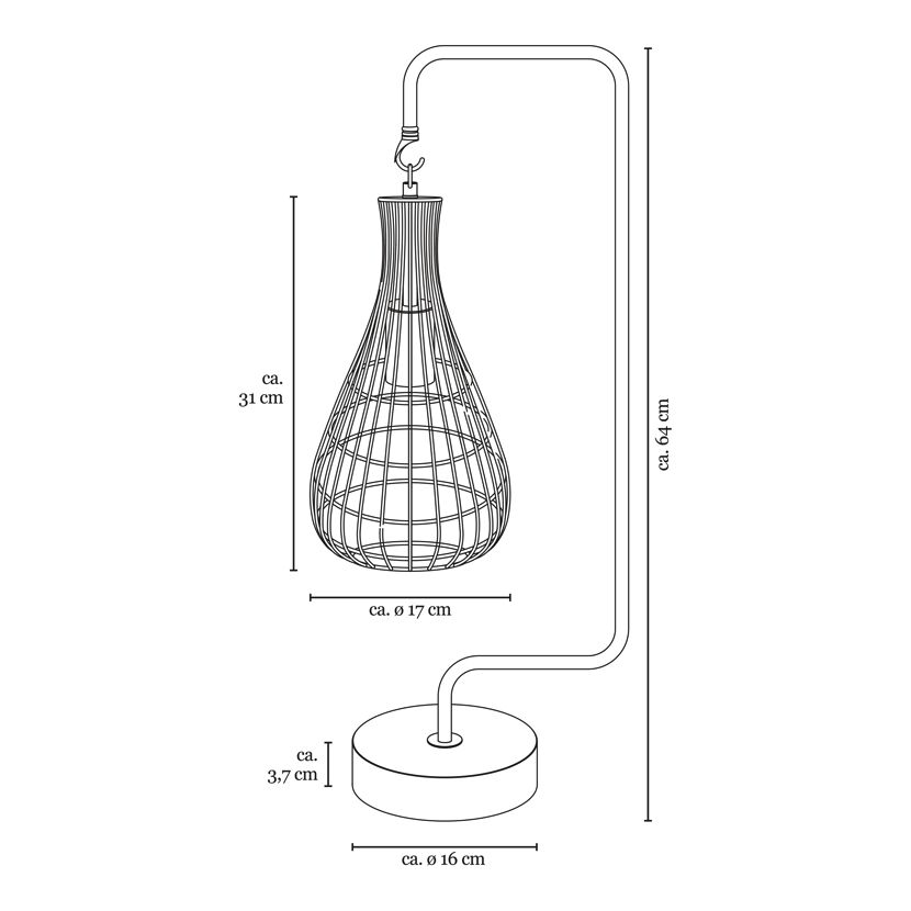 Skizze einer Tischleuchte mit Lampenschirm aus Metallgitter