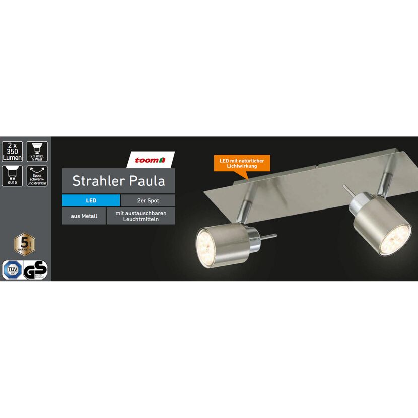 LED-Strahler Paula 2-flammig, nickel-matt