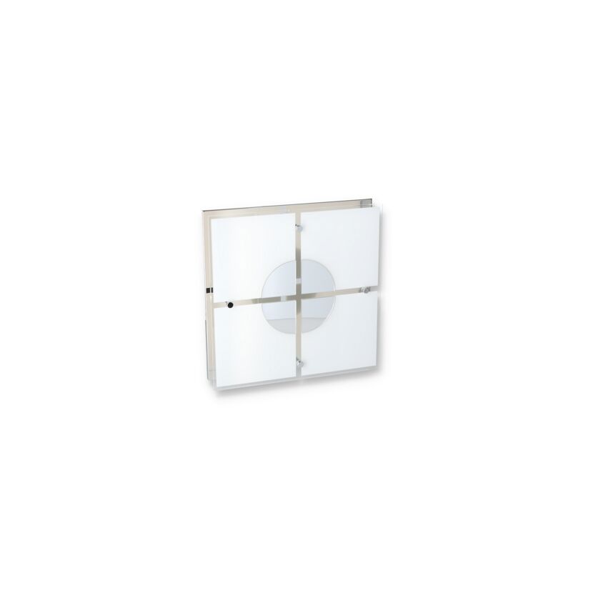 Quadratischer, weißer LED-Strahler Elli mit Metallelementen.