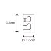 Skizze Deckenhaken transparent mit Maßen: Höhe 3,5 cm, Breite 1,8 cm