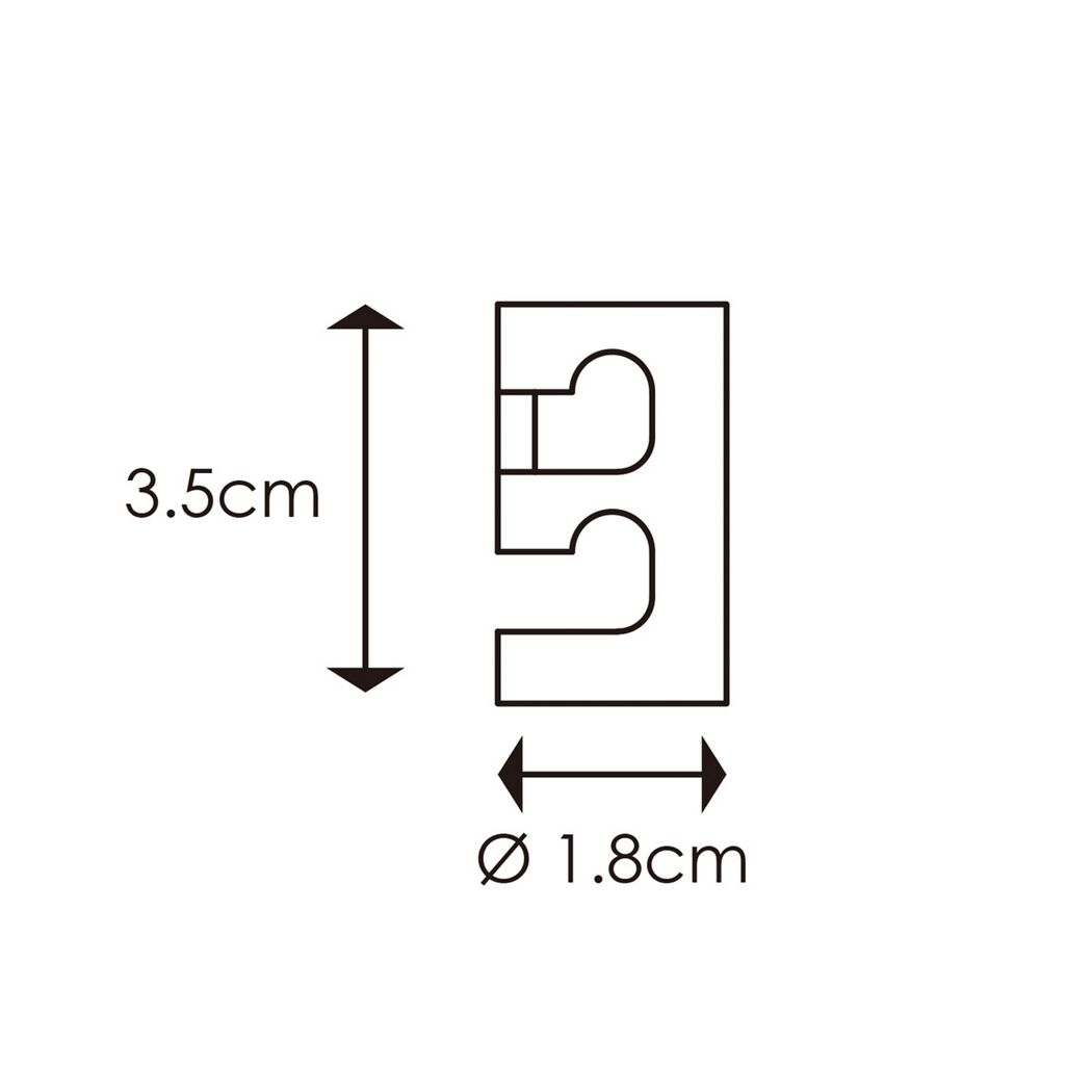 Skizze Deckenhaken transparent mit Maßen: Höhe 3,5 cm, Breite 1,8 cm