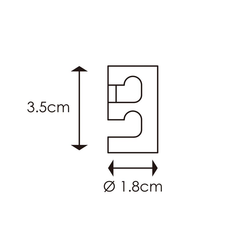 Skizze Deckenhaken transparent mit Maßen: Höhe 3,5 cm, Breite 1,8 cm