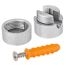 Zwei Metallteile, Dübel und Schraube