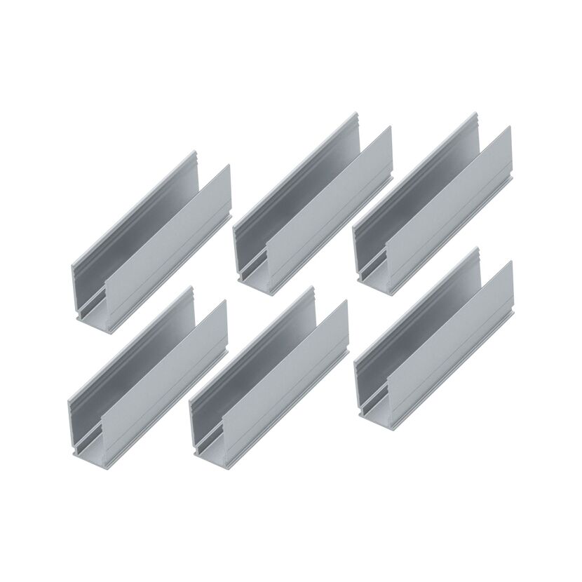 Sechs graue Aluminiumprofile für LED-Strips
