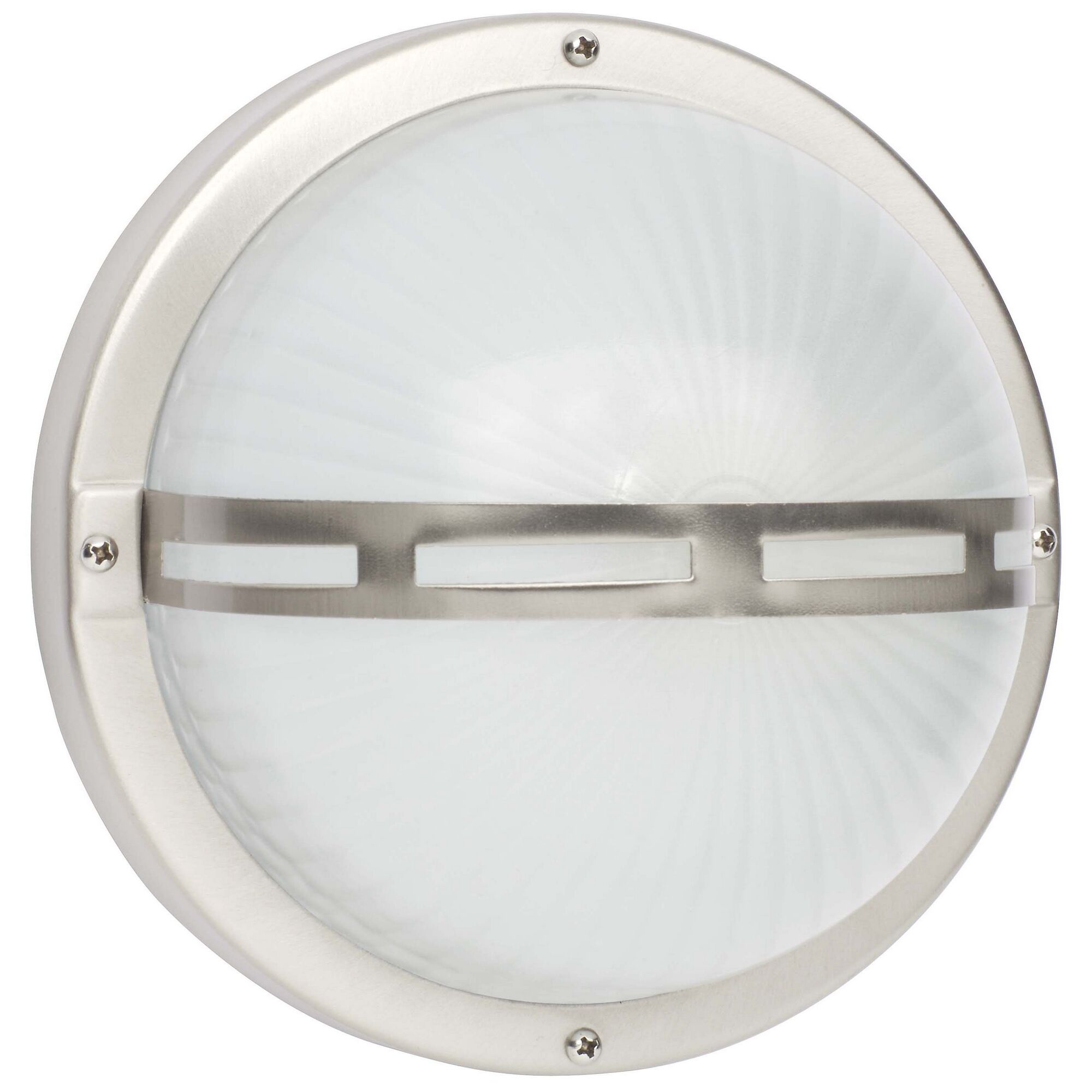 Runde Wandleuchte mit silbernem Metallrahmen und weißem Glas