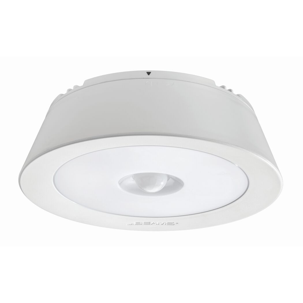 Weiße LED-Deckenleuchte mit Bewegungssensor.