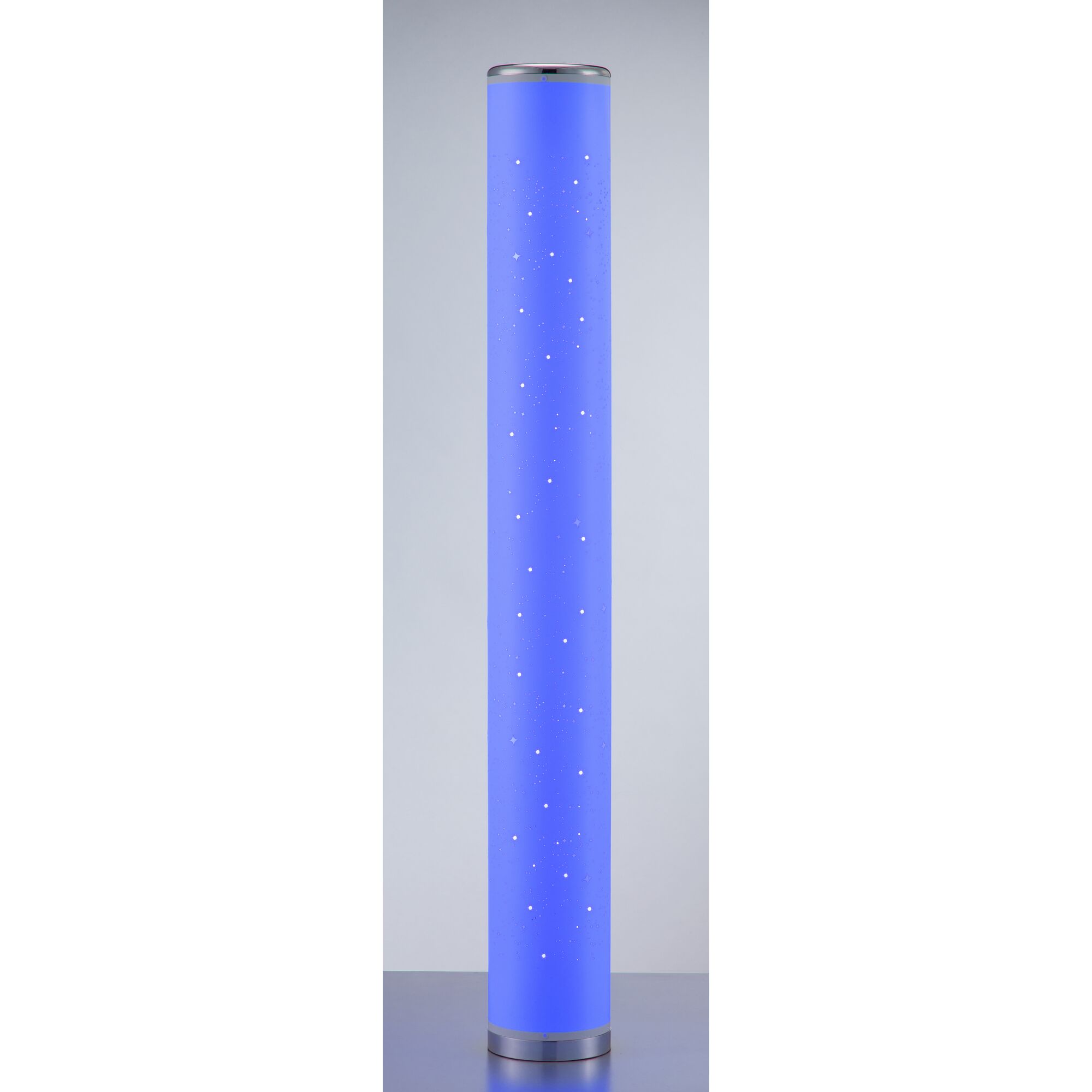 Blaue Stehleuchte mit Glitzerschirm