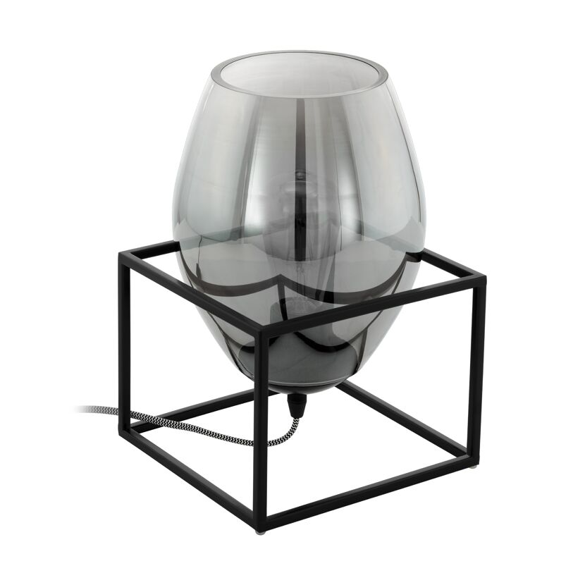 Tischleuchte Olival1 mit rauchfarbenem Glasschirm