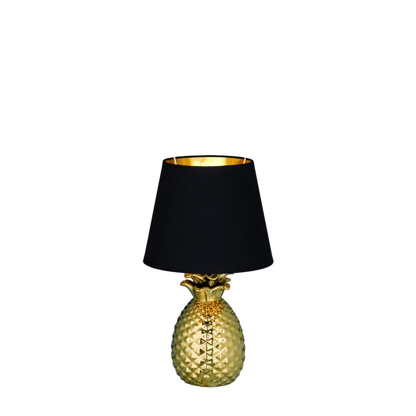 Goldene Ananas-Tischleuchte mit schwarzem Lampenschirm