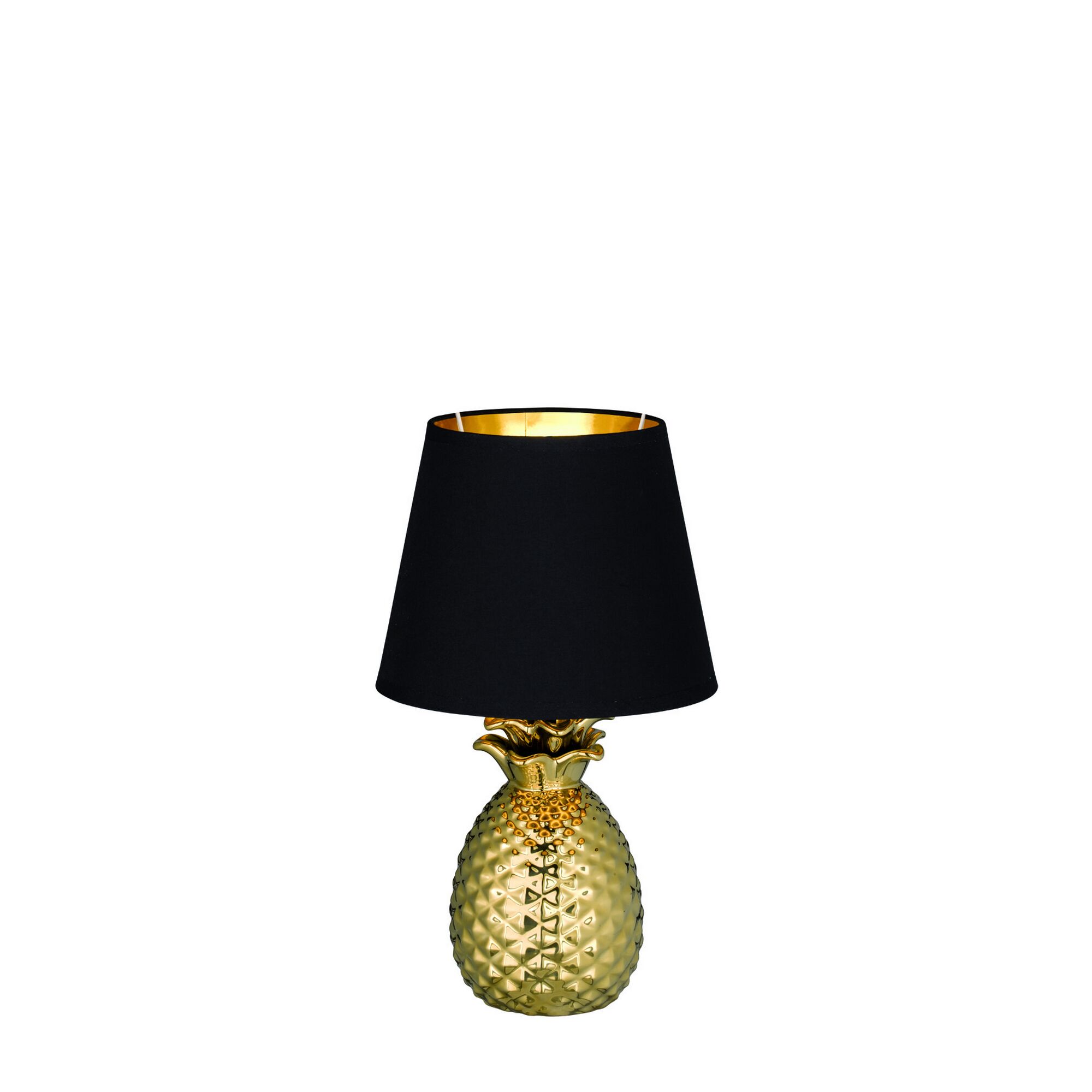 Goldene Ananas-Tischleuchte mit schwarzem Lampenschirm