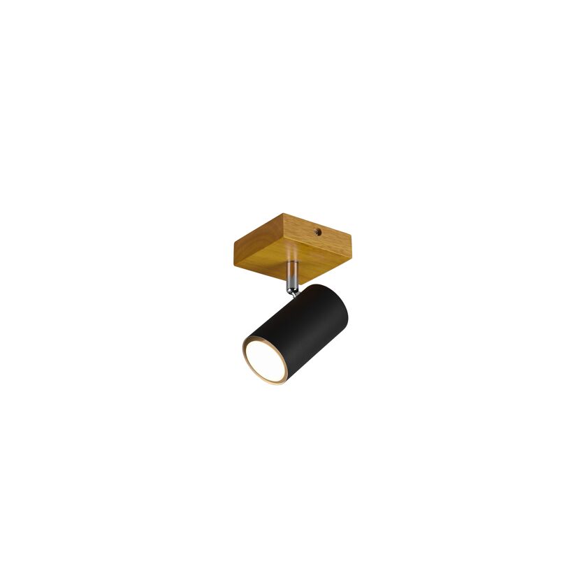 Schwarzer Deckenstrahler mit Holzelement