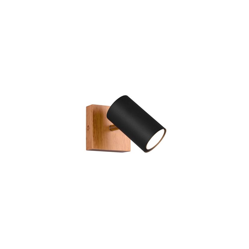 Schwarzer, schwenkbarer Wandstrahler MARLEY mit Holzelement