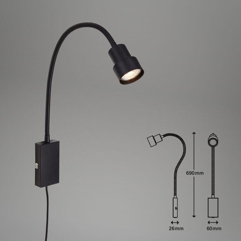 LED-Leseleuchte 'Tusi' schwarz 57,7 x 11,5 x 6 cm 400 lm, mit Touchfunktion
