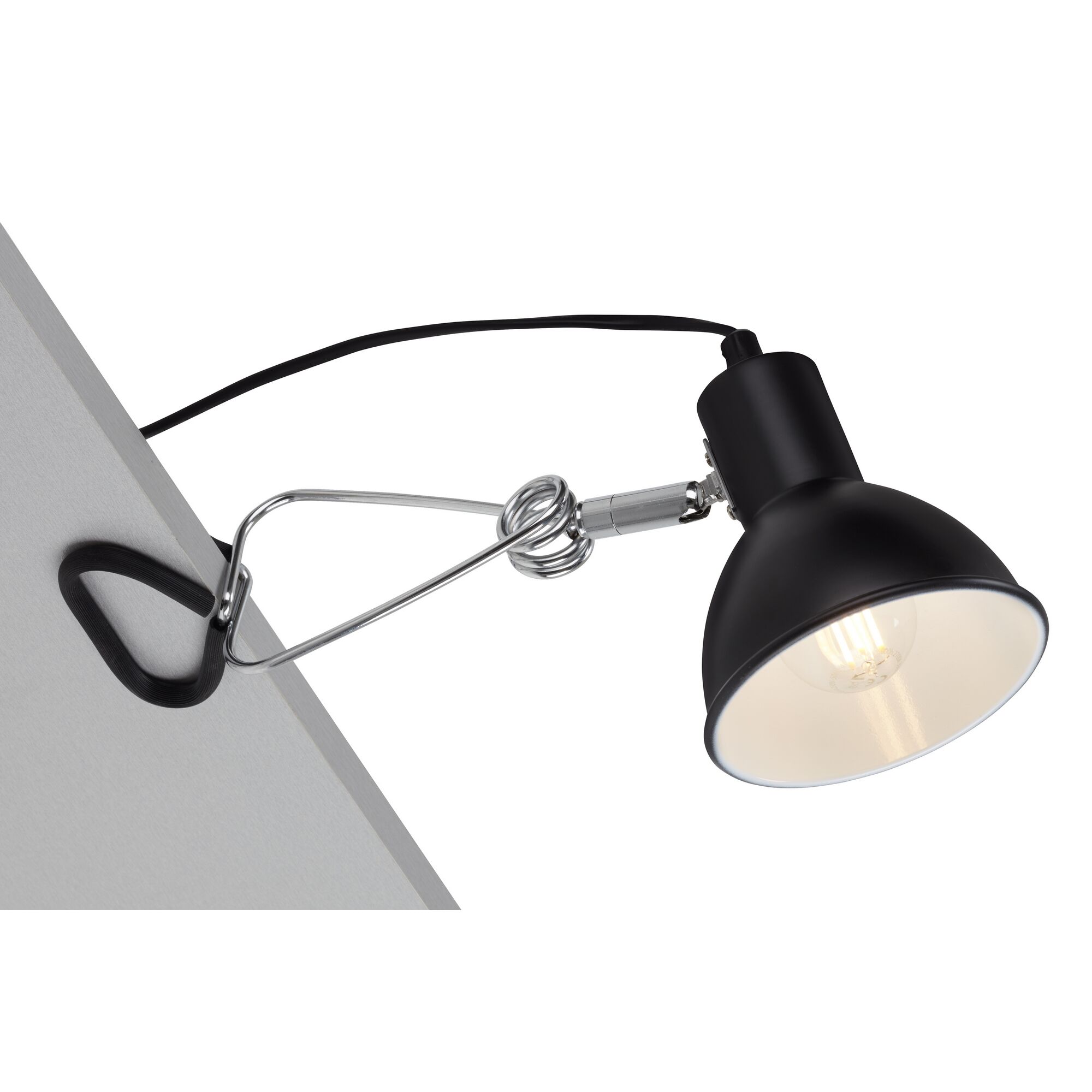 Schwarze Klemmleuchte mit Glühbirne