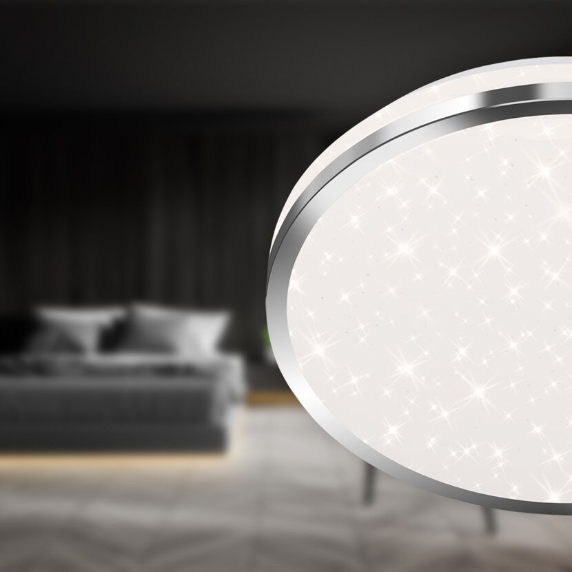 LED-Deckenleuchte 'Acorus' chromfarben/weiß Ø 28 x 7 cm 1200 lm, Sternenhimmeleffekt